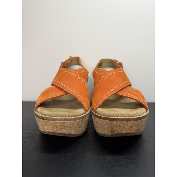 Clarks Aisley Tulip Sandals Suede Wedge Heels Slingback Orange Women’s Sz 8 - Picture 5 of 10